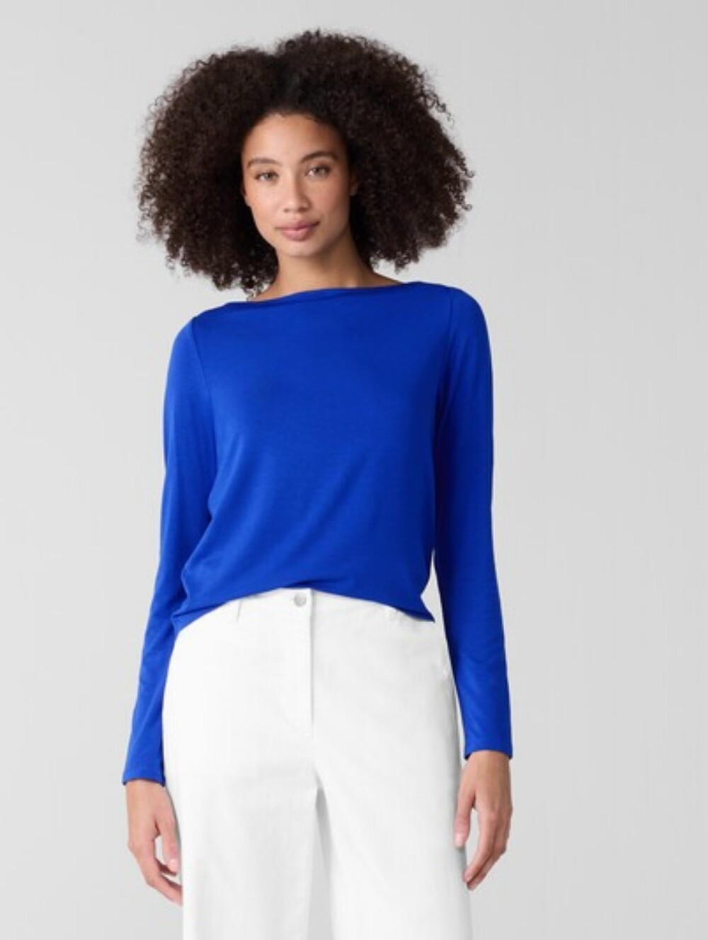 Eileen Fisher Royal Blue Silk Crew Neck Blouse Size M